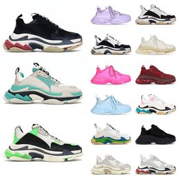 Luxury 17FW Casual Old Grandpa Shoes Triple S Clear Sole Lavender Black Watermark Beige White Wine Red Cherry Blossom Womens Mens Sneakers Trainers