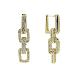 Micro Pave Clear Cz Long Link Chain Dangle hoop stud Earring for Women Gold Colour Geometric CZ Multi Layer Jewellery