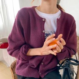 Autumn Winter 2022 Korean Version Round Neck Purple Ins Sweater Cardigan Loose-fitting Coat For Women To Keep Warm