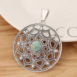 jewellery making wholesalers Australia - Pendant Necklaces Pieces Tibetan Silver Hollow Filigree Flower & Green Resin Stone Charms Pendants For Necklace Jewellery Making 65x48mm