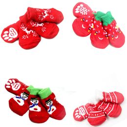 4Pcs/set Autumn Winter Pet Dog Apparel Christmas Socks Anti-Slip Knitted Small Dogs Shoes Thick Warm Paw Protector Cute Puppy Cat Indoor Wear Boot