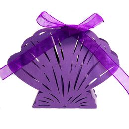 Wedding Invitations Laser Cut Shell Flower Carriage Favor Box Gifts Candy Boxes With Ribbon Custom Baby Shower Party Favor Decoration