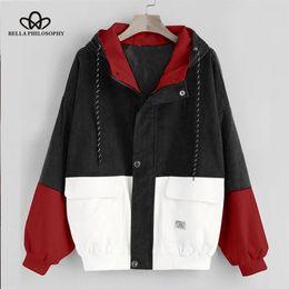 Bella Long Sleeve Corduroy Women jacket Spring women Jacket plus size women Zipper female coat color block Patchwork T200212