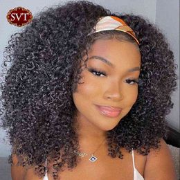 Curly Headband Wig Human Hair Wigs Kinky For Black Women Glueless Full Manchine Scarf Natural Color 220609