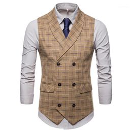 Men's Vests 2022Suit Vest Autumn Double-breasted Plaid Suit S-4XLself-cultivation Business Casual Large Size