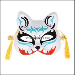 Party Masks Festive Supplies Home Garden Unisex Japanese Mask With Tassels Bell Non-Toxic Cosplay Hand Painted 3D Costumes Props Accessori