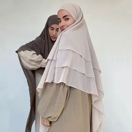abaya khimar NZ - 3 Layer Khimar Abaya Dubai Turkish Veiled Clothes Chiffon Long Gown For Muslim Women Niqab Set With Hijab Robe De Priere Islam