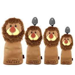 Golf Club Head Covers Cute Lion for Driver Fairway Hybrid PU Leather Waterproof with Number Tag Golf Wood Headcovers Utility 220629