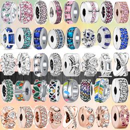 925 bracelet charms for charm set Original box Shining Pink Blue Green Laser Zircon Rose Gold Location Buckle European Bead necklace charms Jewellery