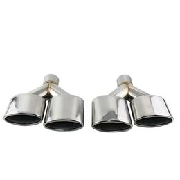 Pair Silver Stainless Steel Exhaust Tail Pipe for Universal IN 54mm Oval Double Rear Muffler Tips