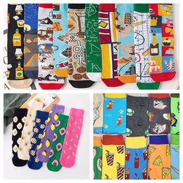 Men's Socks Pair Of Harajuku Quality Happy For Men And Women Fruit Cotton Sock Burger Fries Funny Casual Colorfu SockenMen's