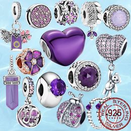 925 Sterling Silver Dangle Charm women Jewelry Purple Pink Noble Heart Star Moon Beads Bead Fit Pandora Charms Bracelet DIY Jewelry Accessories