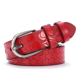 Belts Women Leather Belt Fashion Ladies Female Waistband Pin Buckle Woven Pattern Width:2.8cm Red\white