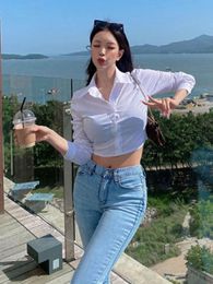 Women's Blouses & Shirts Elegant Tops White High Street Korea 2022 Loose Tight Waist Sunscreen Shirt Top Female Blouse Sweet CVN1Women's