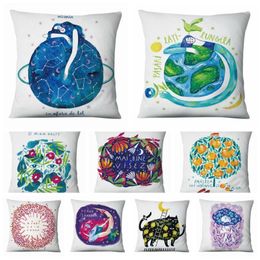 Cushion/Decorative Pillow Home Decoration Dream Planet Watercolour Painting Print Pillowcase Flax Linen Cushion Decorative Sofa Throw Pillows