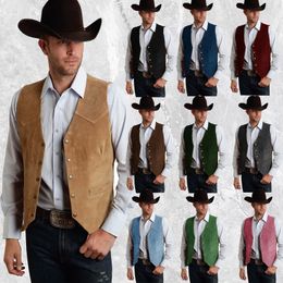 Men's Vest Cow Leather Western Denim Suit Vest Steampunk Style Waistcoat Summer Party S-XXXL 220725
