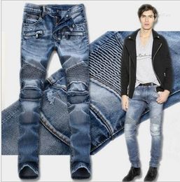Mens Fashion Sell Jeans Skinny Pencil Pants Distressed Patchwork Hip Hop Male Seasons 2 Color Naom22
