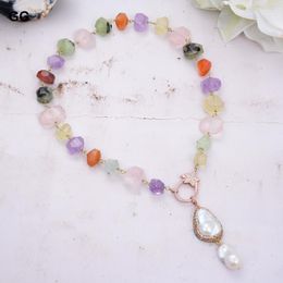 Pendant Necklaces GuaiGuai Jewelry Multi-Color Gems Stone Citrine Rose Quartz Amethyst Prehnite Necklace White Keshi Pearl 22"Pendant