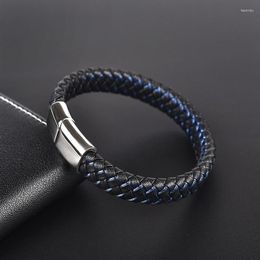 Beaded Strands High Quality Men's Classic Punk Two-Color Stitching Braided Leather Bracelet Fashion Jewellery Fawn22