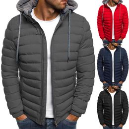 Men's Jackets Winter Jacket Men Coat Trendy Hooded Pure Colour Warm Loose Male Seam Stripe Zipper Clothing