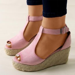 Sandals Water Shoes For Womens Ladies Fashion Suede Open Toe Wedge Platform Buckle SandalsSandals