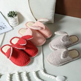 Ear Slipper Ladies Winter House Shoes Furry Slippers With Pompon Women Spring Plush Slippers Men Bed Slippers Y201026