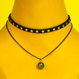 Chokers Fashion Tatto Velvet Choker Double Layer Simulated Pearl Pendant Necklace Punk Harajuku Black Short Torque Collier FemmeChokers