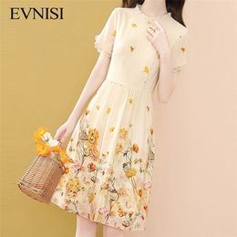 EVNISI Yellow Printed Chiffon Dress Women Summer Dresses Elegant Lace A-line Seaside Holiday Vestidos 220516