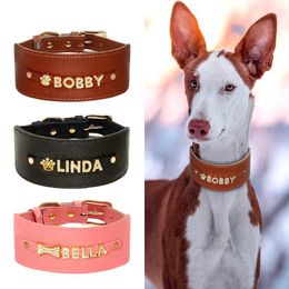 Dog Collars & Leashes Personalized Collar PU Leather Wide For Dogs Greyhound Bling Rhinestone Letter Charm Accessories Bone Heart PendantDog