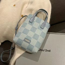 fashion blue lattice Shoulder bag With handle comfortable Simple generous and versatile collocation handbag mini square bag