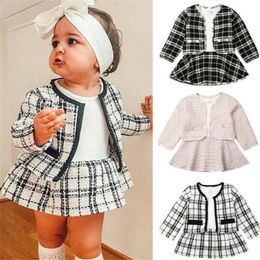 Cute kids baby girl clothes Sets designer two pieces dress and jacket coat beatufil trendy toddler girls suit outfit