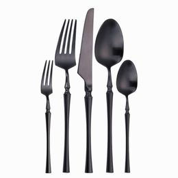Dinnerware Sets 5Pcs/set 304 Stainless Steel Matte Black Cutlery Set Silverware Flatware Dinner Knife Fork Spoon DropDinnerware