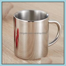 Mugs Drinkware Kitchen Dining Bar Home Garden 220Ml Tea Cup Mug 304 Stainless Steel Coffee Double Wall Water Customized Logo Supported Dr