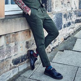 Men's Suits & Blazers 53% Wool Brand Men Clothing 2022 High Quality Mens Casual Suit Pants Trousers Slim Green Wedding Groom Business Office