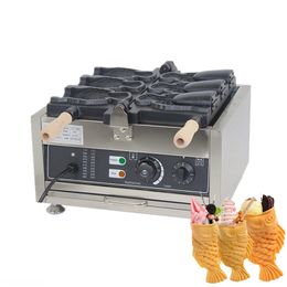 110 V 220V Commercial 3 pcs Ice Cream Taiyaki Machine Non-stick Fish Shaped Waffle Cone Maker Cake Making Machine