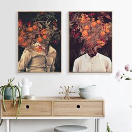Abstract Flower Woman Canvas Painting Posters Prints Retro Fashion Wall Art Nordic Aesthetic Picture Living Room Home Decor