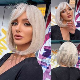 Wig Platinum Blonde Cosplay daily wig short straight synthetic Bobo head 220527