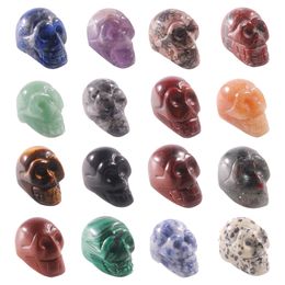 Charms 1inch Natural Polished Crystal Skull Mineral Gemstone Ghost Head Carved Reiki Healing Gift Crafts Home Decoration Stone Statues 10pcs/lot wholesale