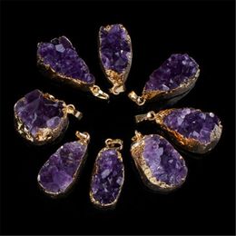 Pendant Necklaces Natural Purple Crystal Geode Quartz Irregular Druzy Cluster Healing Feng Shui Stone Minerals Home DecorationPendant