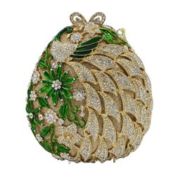 Evening Bags Egg Shape Green Flower Gold Silver Crystal Party Clutch Purse For Wedding Female Sc804Evening