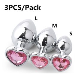 3 Pcs Stainless Steel anal plug Butt Stimulator Toys Smooth Metal Crystal Jewelry Heart Shaped sexy for Couples gay Anal