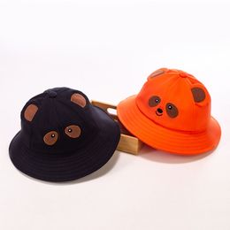 Spring Summer Outdoor Cotton Blend Sun Hat Foldable Cute Bear Hat Wide Brim Fisherman Hats for child Teens Boy Girls