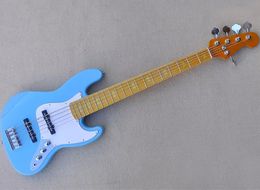 5 Strings Blue Electric Jazz Bass Guitar with Maple Fretboard