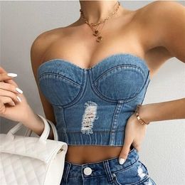 Sexy short Denim Halter crop top women vintage summer s woman crop party club outfits womens tank t shirt bustier 220325