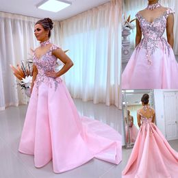 sky blue wedding dresses UK - Simple Pink Satin A Line Wedding Dress Short Sleeve Applique Bridal Gowns Custom Made Plus Size Sweep Floor Formal Dresses