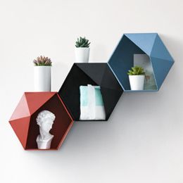 Hooks & Rails High Quality Geometric Style Wall Storage Rack Shelf Home Deco Plastic Box Free Combination Kitchen Bathroom OrganizerHooks