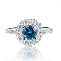 Wedding Rings Beautiful Blue Zircon Ring For Women Micro Inlaid Round Classic Ladies Engagement JewelryWedding WeddingWedding