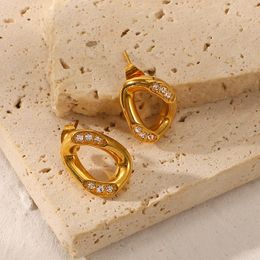 Hoop & Huggie Gold Diamond-Studded Stainless Steel Chain Buckle Twisted Ring Earrings For Women Wedding Jewelry Party GiftsHoop