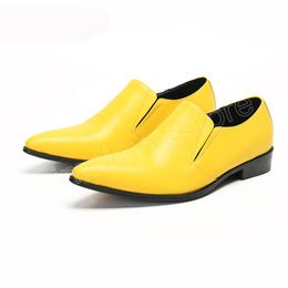 Fashion Handmade Men's Shoes Bright Color Yellow Men Leather Dress Shoes Pointed Toe Party and Wedding Shoes Male