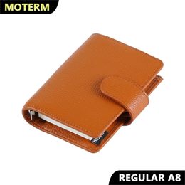 Moterm Regular A8 Size Rings Planner Pebbled Grain Cowhide 5-hole Mini Rings Notebook with 15 MM Rings Organiser Journey Diary 220401